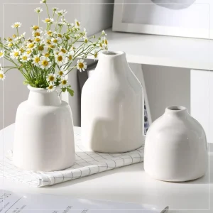 Small White Ceramic Vase Set of 3
