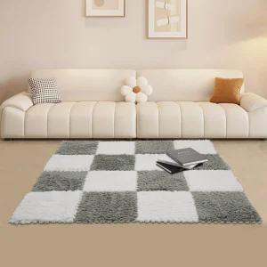 Fluffy Square 16-Piece Gray & White Patchwork Carpet – Modern Comfort for Cozy Living Spaces