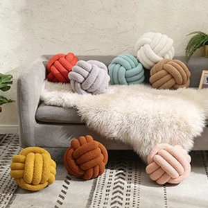 Hand-Woven Knotted Ball Throw Pillow