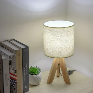 Wooden Bedside Lamp with Linen Shade