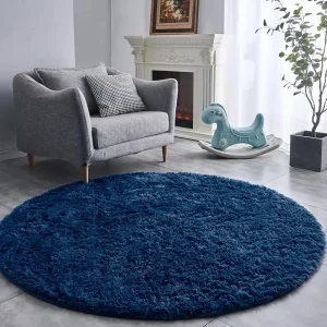 Navy Blue Ultra-Soft Plush Round Area Rug